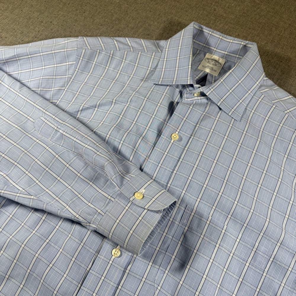 Brooks Brothers Dress Shirt Men 15-33 Blue Plaid Slim Fit Non-Iron Supima Cotton